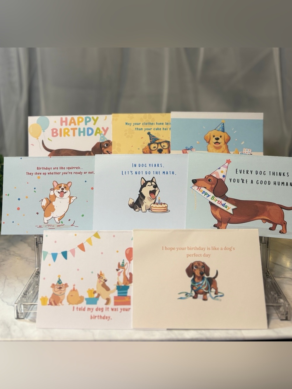 Funny Dog Birthday Greeting Card Set of 8 with Envelopes 4x6 Card Stock Gift